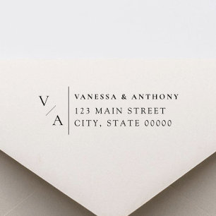 Elegante moderne Monogram-Hochzeitstil-Rücksendead Permastempel