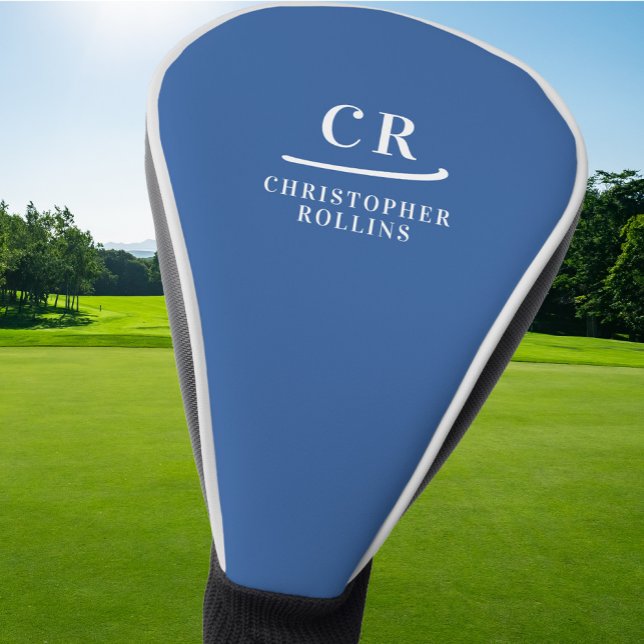 Elegante moderne Monogram-Initials Name Custom Blu Golf Headcover (Elegant Modern Monogram Initials Name Custom Blue Golf Head Cover)