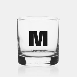 Elegante moderne Monogram Name Black Trauzeugen Whiskyglas