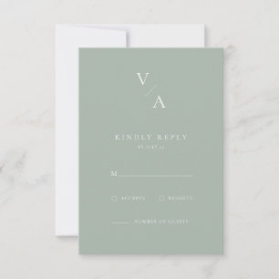 Elegante moderne Monogram Sage Green Wedding RSVP Karte