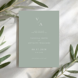 Elegante moderne Monogram Sage Green Wedding Save The Date