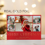Elegante moderne Multi-Foto Collage Frohe Weihnach Folien Feiertagskarte<br><div class="desc">Einfache minimalistisch elegante Weihnachtskartenvorlage mit Goldfolie Frohe Weihnachtstypografie,  fünf Fotos,  Familienname und Ihr Text. Auf beiden Seiten einfach zu personalisieren!                 Bitte beachten Sie,  dass Sie die Farbe der Folie wählen können: GOLD,  SILVER oder ROSEGOLD.</div>