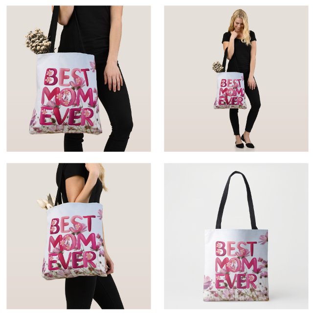 Elegante Moderne Mutter die beste Mama je rosa Blü Tasche (Elegant Modern Mother's Best Mom Ever Pink Floral Tote Bag)