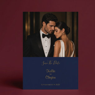 Elegante moderne Navy-Blau Foto Save-the-Date-Kart