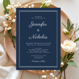 Elegante moderne Navy-Blau-Script-Hochzeit Einladung