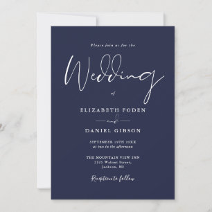 Elegante moderne Navy-Blue-Hochzeitsschrift Einladung