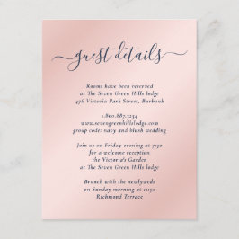 Elegante, moderne Navy Blue und Blush Wedding Deta Begleitkarte