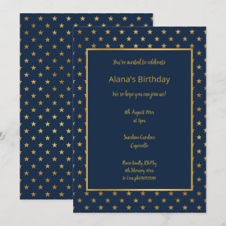 ELEGANTE MODERNE NAVY STAR GOLD INVITATION EINLADUNG