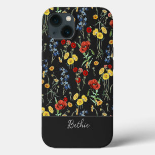 Elegante moderne Niedliche Wildblumen Name Black Case-Mate iPhone Hülle