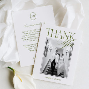Elegante moderne olivgrüne Hochzeit Dankeskarte