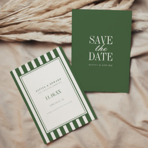 Elegante moderne olivgrüne Streifen Hochzeit Save The Date