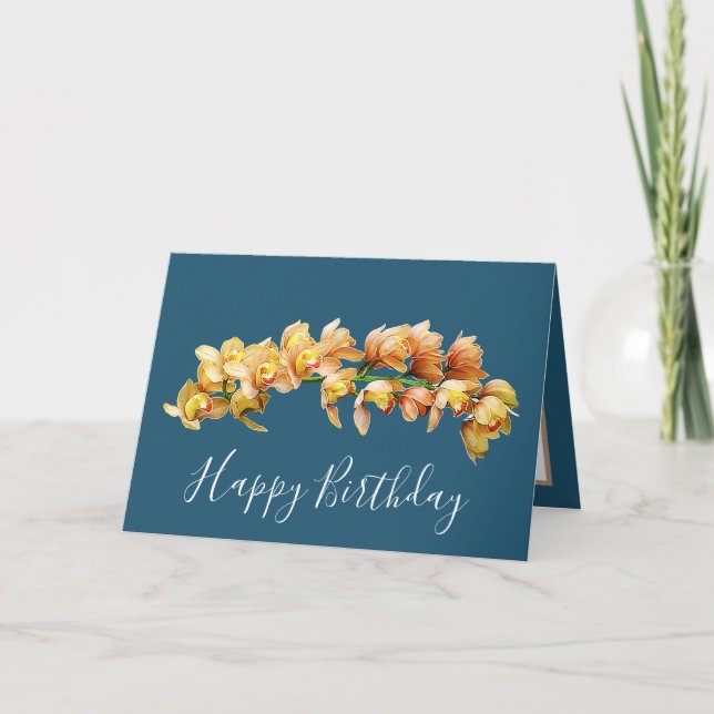 Elegante moderne Orchideen Cyan Back Blume Geburts Karte (Vorderseite)