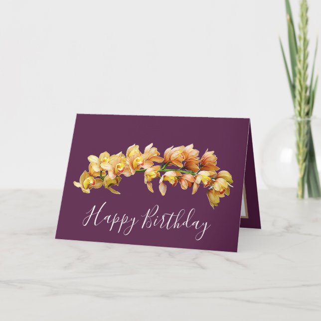 Elegante moderne Orchideen Pflaume Zurück Blume Ge Karte (Vorderseite)