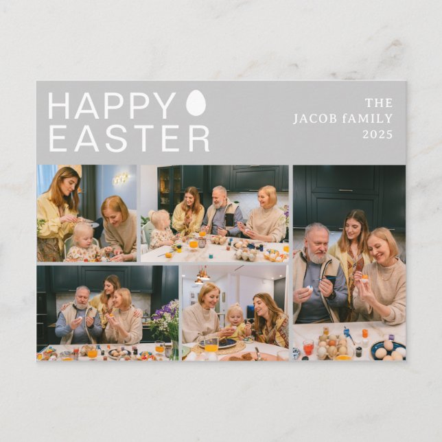 Elegante moderne Osternfamilie Fünf Foto Feiertagspostkarte (Vorderseite)