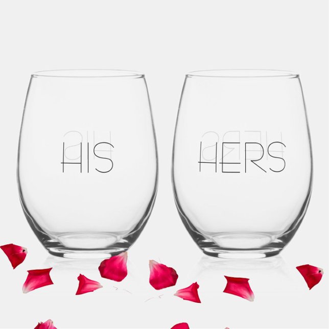 Elegante, moderne Paare "Seine + Hers" Weinglas Ohne Stiel (Modern elegant "His Hers" wine glasses make a great Valentine's Day, anniversary or newlywed gift.)