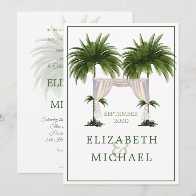 Elegante moderne Palm jüdische Hochzeit Chuppah Einladung (Vorne/Hinten)