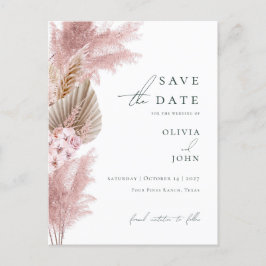 Elegante moderne Pampas Grass Wedding retten das D Ankündigungspostkarte