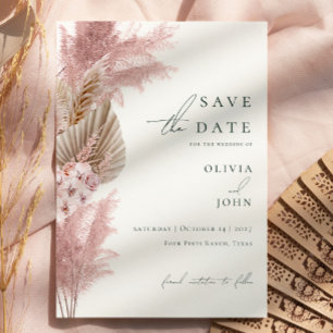 Elegante moderne Pampasgras-Hochzeit Save the Date Ankündigungspostkarte