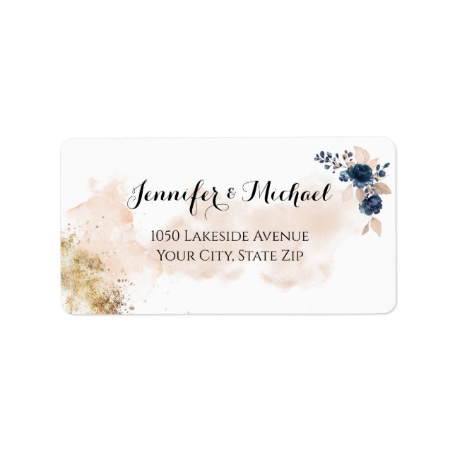 Elegante Moderne Peach Blue Gold Aquarium Adressaufkleber (Vorne)