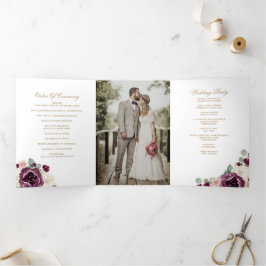 Elegante Moderne Pflaumengoldblütenhochzeit Dreifach-gefaltete Programmkarte