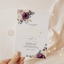 Elegante Moderne Pflaumengoldblütenhochzeit Folieneinladung