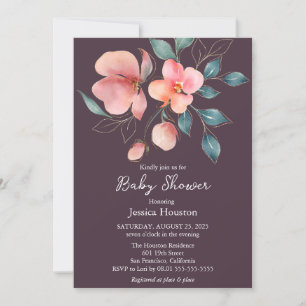 Elegante moderne Pink- und Gold Floral Baby Dusche Einladung