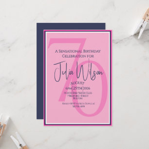 Elegante moderne pinkfarbene Navy-Schriftzug-Gebur Einladung