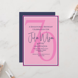 Elegante moderne pinkfarbene Navy-Schriftzug-Gebur Einladung
