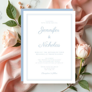 Elegante moderne Powder Blue Script Hochzeit Einladung