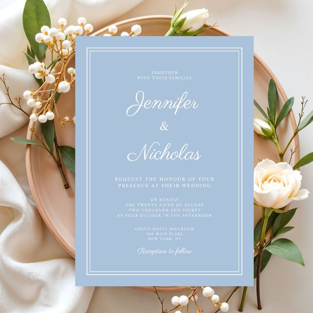 Elegante moderne Powder Blue Script Hochzeit Einladung (Elegant Modern Powder Blue Script Wedding Invitation)