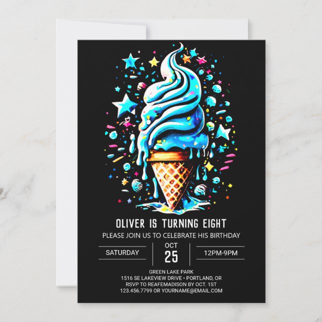 Elegante Moderne Printable Boy Ice Cream Geburtsta Einladung (Vorderseite)