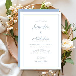 Elegante moderne pulverblaue Schrift Hochzeit Einladung