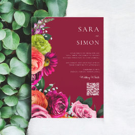 elegante, moderne QR-Norm floralbordeauxfarbene Ho Einladung