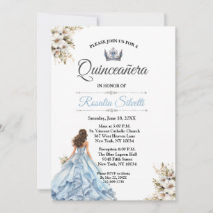 Elegante Moderne Quinceanera Blau und Silber Einladung
