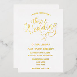 Elegante Moderne Real Gold Script Hochzeit Folieneinladung