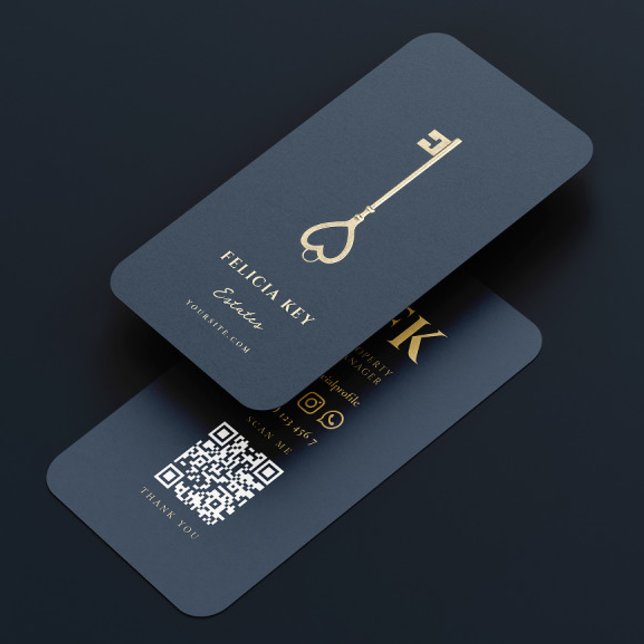 Elegante Moderne Realtor Real Anwesen Agent Dunkel Visitenkarte (Elegant Modern Realtor Real Estate Agent Dark Blue Business Card
)