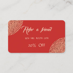Elegante, moderne Red,Gold Dots Referenzkarte Empfehlungskarte