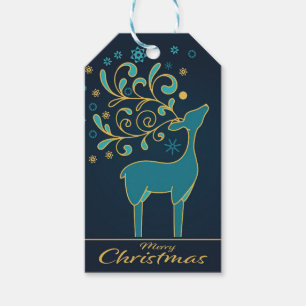 Elegante moderne Rentiergeweihe Weihnachten Blau Geschenkanhänger