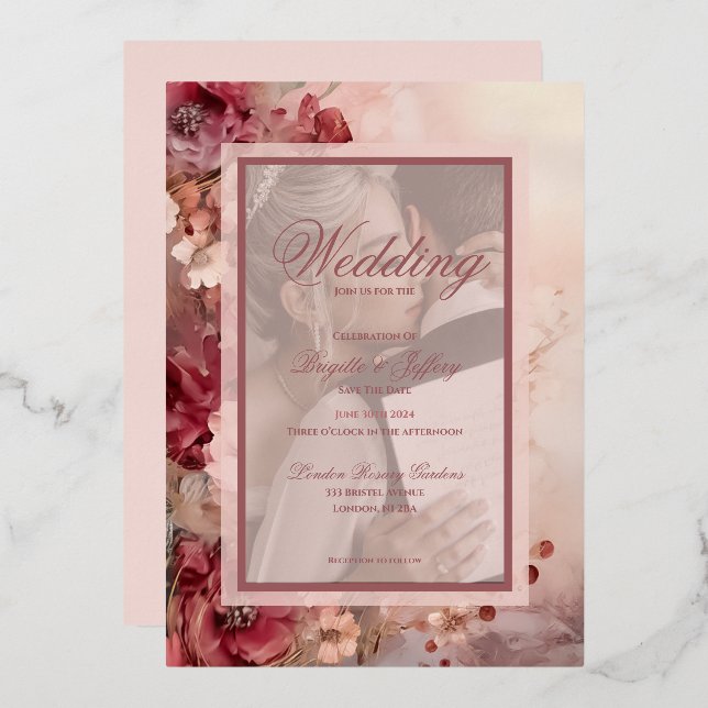Elegante moderne romantische Goldfolie der Rose Folieneinladung (Vorderseite/Rückseite)
