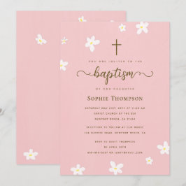 Elegante moderne, rosa Daisy-religiöse Taufe Einladung