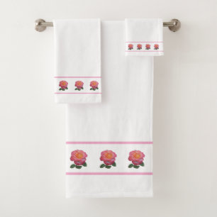 Elegante, moderne rosa Rosenblüten auf Weiß Badhandtuch Set