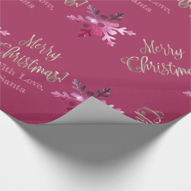Elegante Moderne rosa rote Schneeflocken Weihnacht Geschenkpapier (Ecke)