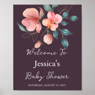 Elegante moderne rosa und goldene florale Babypart Poster