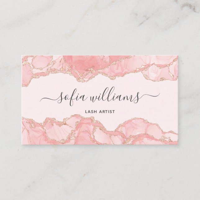 Elegante moderne, rosafarbene Agate Business Card Visitenkarte (Vorderseite)