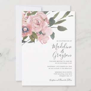 Elegante moderne, rosafarbene Rosenblütenhochzeit Einladung