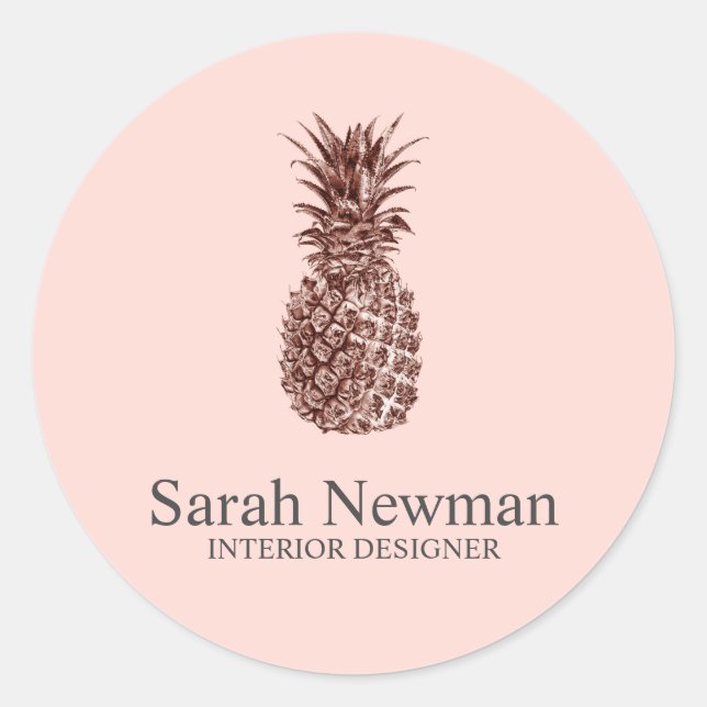 Elegante moderne Rose Ananas Rosa Runder Aufkleber (Vorderseite)
