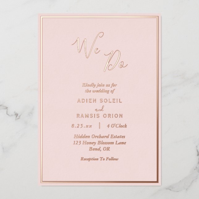 Elegante moderne Rose Blush Gold Wir machen Hochze Folieneinladung (Vorderseite)