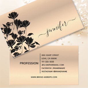 Elegante moderne Rose Floral Gold Schwarze Blume N Visitenkarte