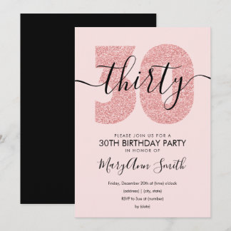 Elegante Moderne Rose Gold Blush 30. Geburtstag Einladung
