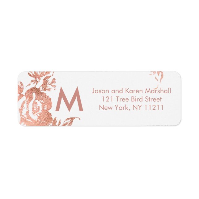 Elegante moderne Rose Gold Floral Address Labels (Vorne)